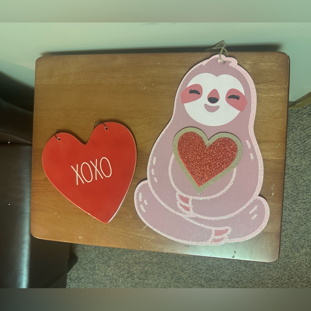 Pink Sloth and Red Heart Wall Decor